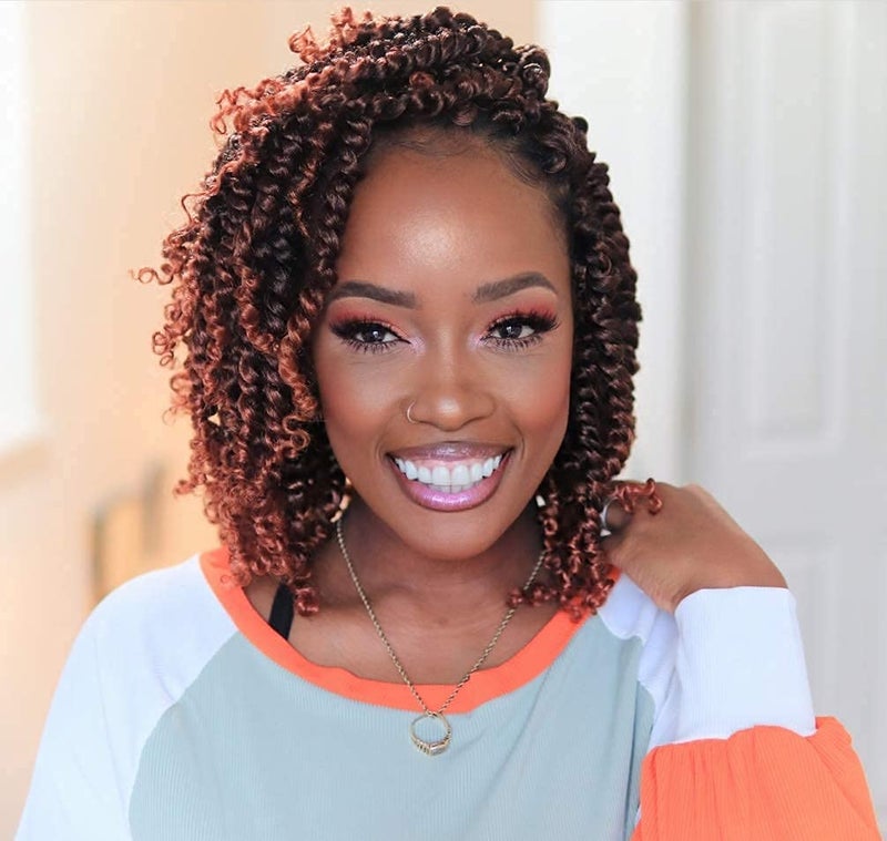 ZRQ Short 8 Packs Pretwisted Bob Passion Twist Crochet Hair with Curly Ends 10 Inch Pre looped Ombre Copper Red Passion Twists Hair 12 RootsPack Synthetic Crochet Braids Hair for Women T350